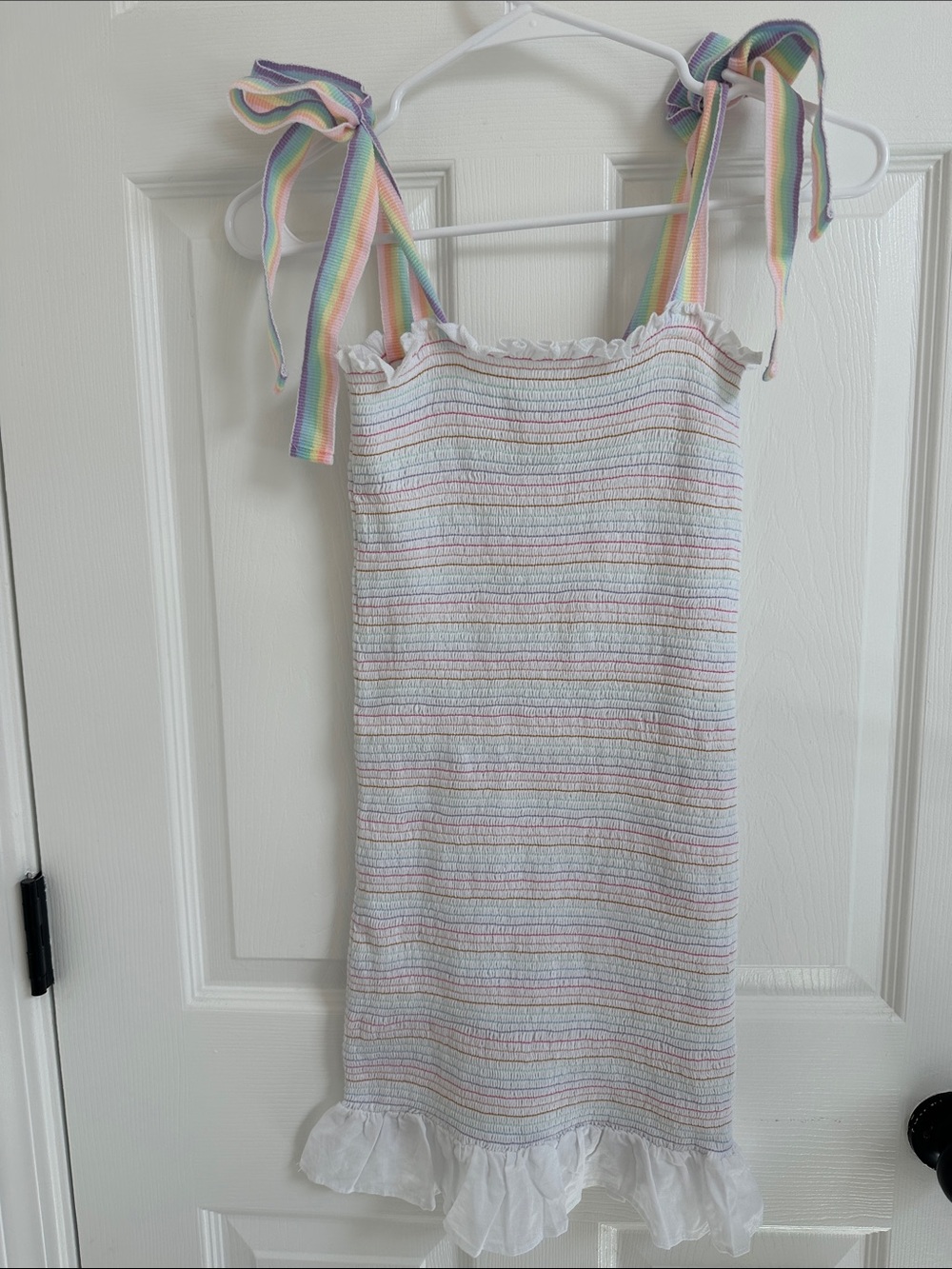 Pitusa x Stephanie Gottlieb Smocked Tank Dress with Pastel Rainbow Tie Straps